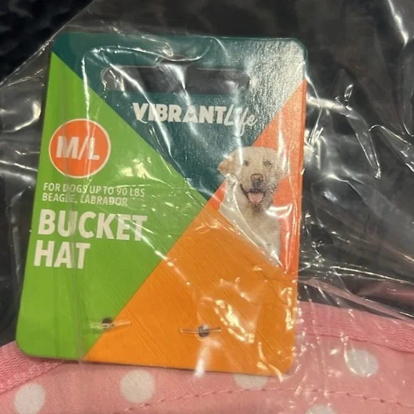 NWT Vibrant Life Dog Bucket Hat Pink/White polka dots.Size M/L (up to 90 pounds) - Picture 2 of 2
